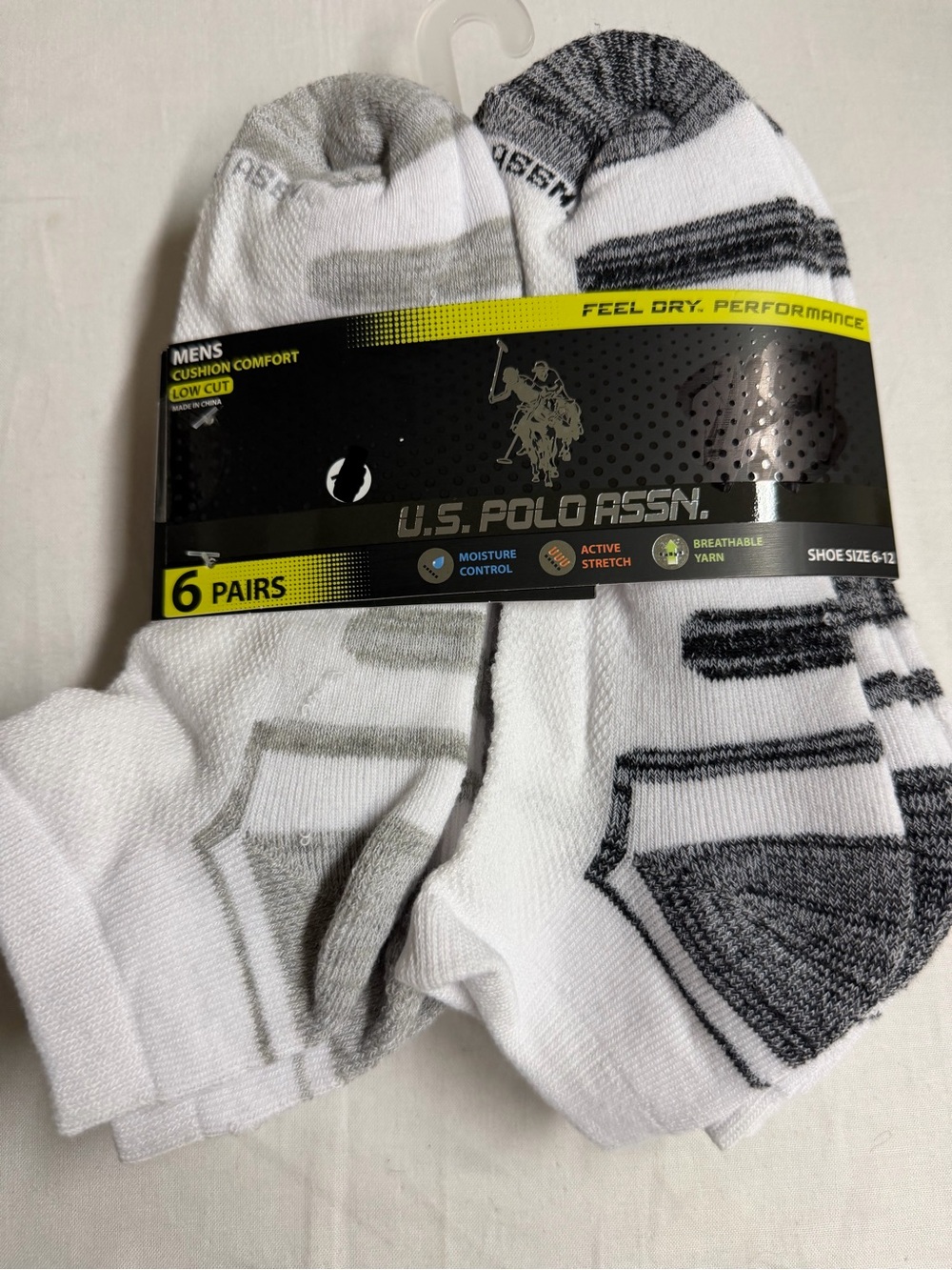 U.S. Polo Assn. Low Cut Athletic Socks in White and Gray - 6 Pack